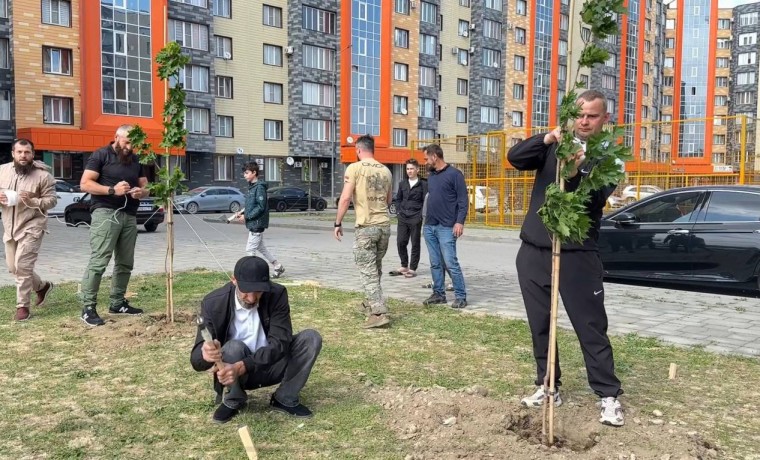 В Грозном сотрудники Росгвардии посадили деревья в рамках экологического субботника.